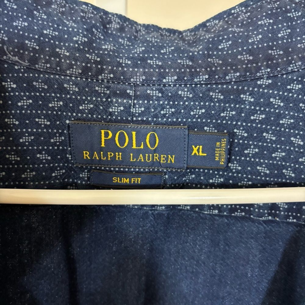 POLOâRalph Lauren Navy Blue Slim Fit Shirt mens XL timeless preppy - Picture 2 of 8